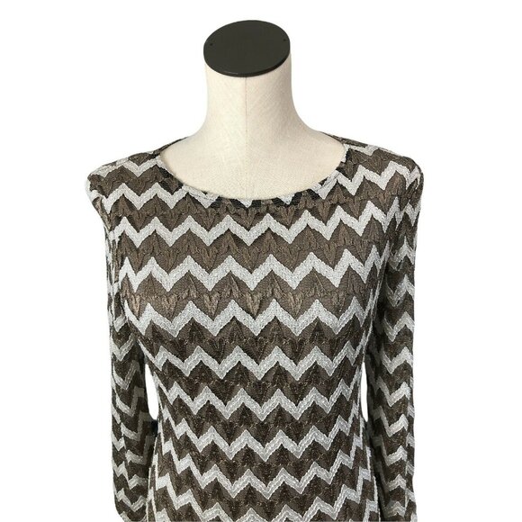 New Ronni Nicole Sheath Dress Womens L Chevron Gold White Shimmer 3/4 Sleeves Fi - Picture 5 of 14
